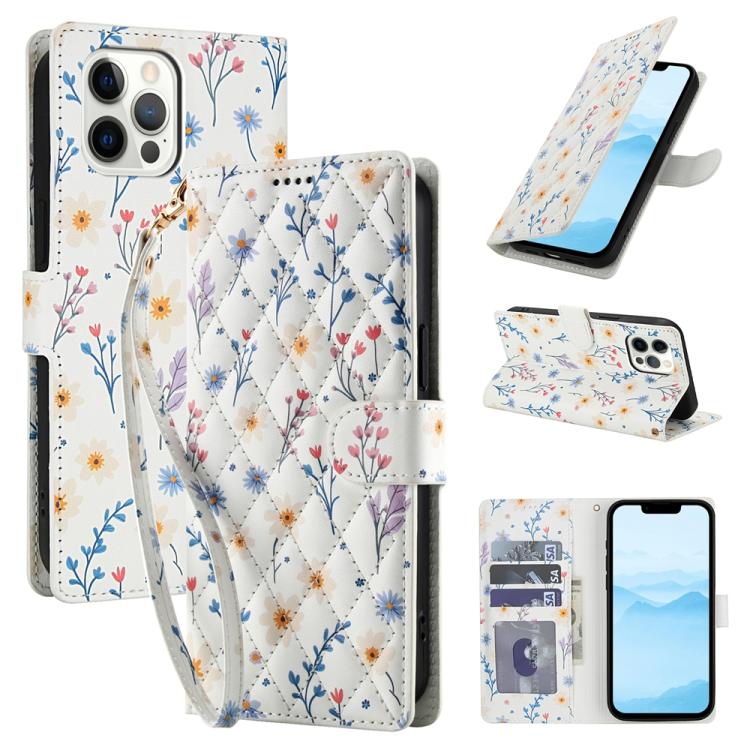 Flower Pattern Buckle Leather Phone Case with Lanyard, For iPhone 12 / 12 Pro, For iPhone 12 Pro Max, For iPhone 12 mini, For iPhone 11 Pro Max