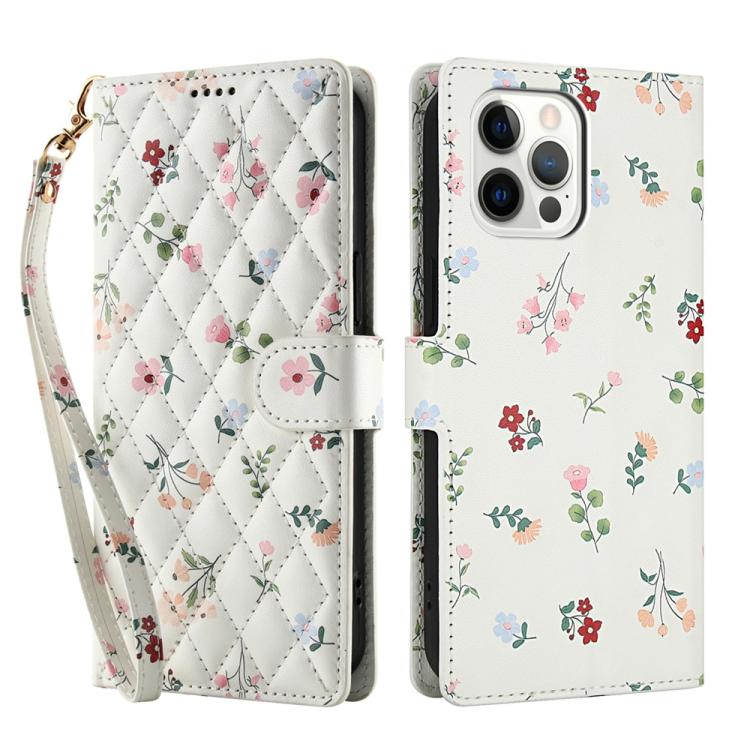 Flower Pattern Buckle Leather Phone Case with Lanyard, For iPhone 12 / 12 Pro, For iPhone 12 Pro Max, For iPhone 12 mini, For iPhone 11 Pro Max