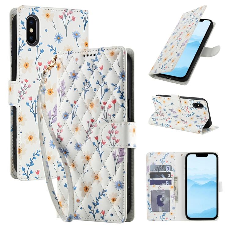 Flower Pattern Buckle Leather Phone Case with Lanyard, For iPhone 11, For iPhone 11 Pro, For iPhone X / XS, For iPhone XR