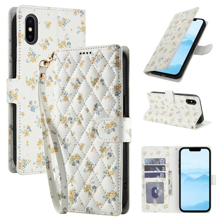 Flower Pattern Buckle Leather Phone Case with Lanyard, For iPhone 11, For iPhone 11 Pro, For iPhone X / XS, For iPhone XR