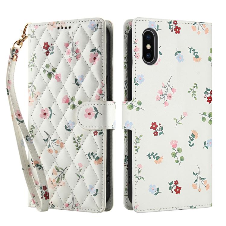 Flower Pattern Buckle Leather Phone Case with Lanyard, For iPhone XS Max, For iPhone 8 Plus / 7 Plus / 6 Plus