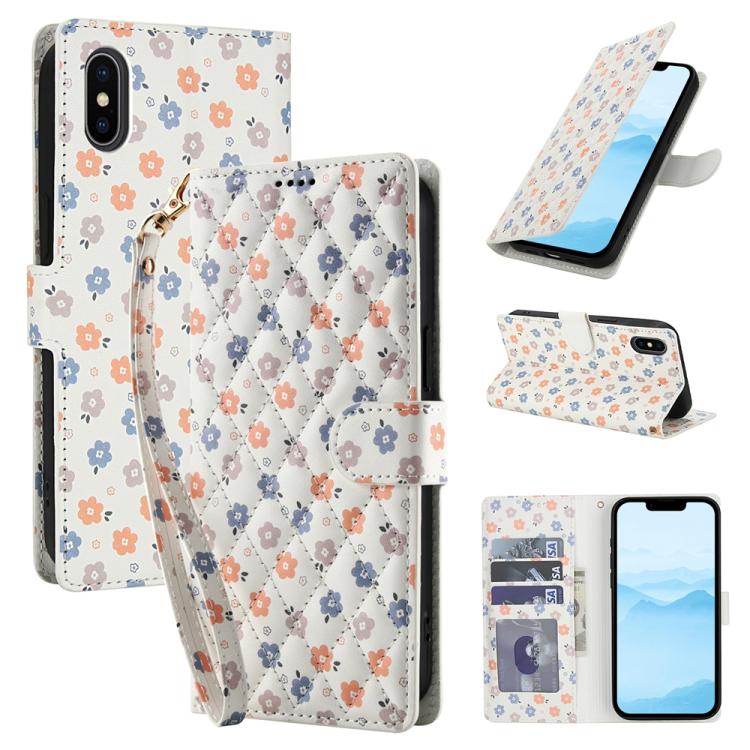 Flower Pattern Buckle Leather Phone Case with Lanyard, For iPhone XS Max, For iPhone 8 Plus / 7 Plus / 6 Plus