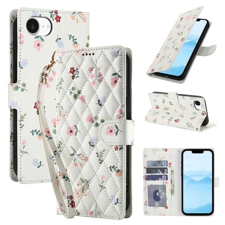 Flower Pattern Buckle Leather Phone Case with Lanyard, For iPhone 16e, For iPhone 16 Pro Max, For iPhone 16 Pro, For iPhone 16 Plus
