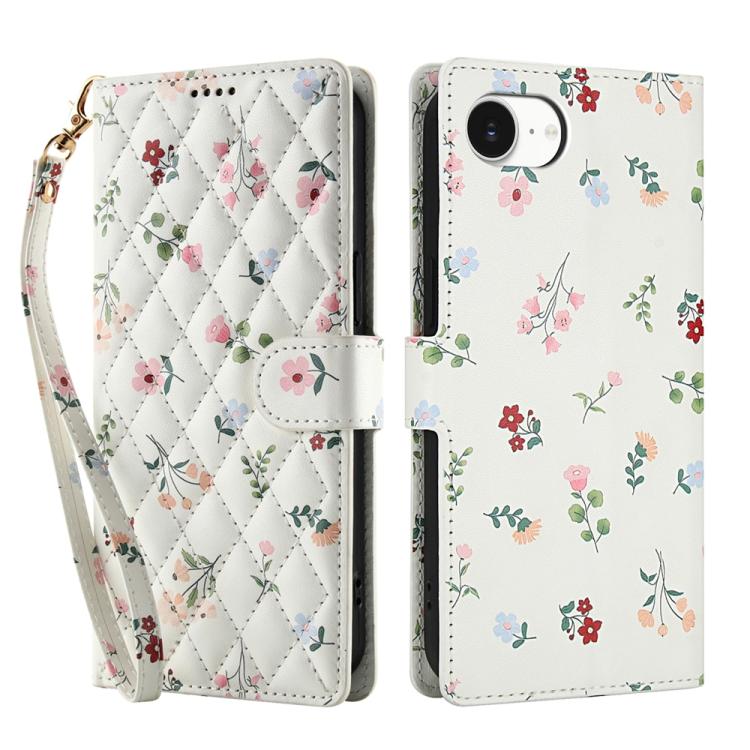 Flower Pattern Buckle Leather Phone Case with Lanyard, For iPhone 16e, For iPhone 16 Pro Max, For iPhone 16 Pro, For iPhone 16 Plus