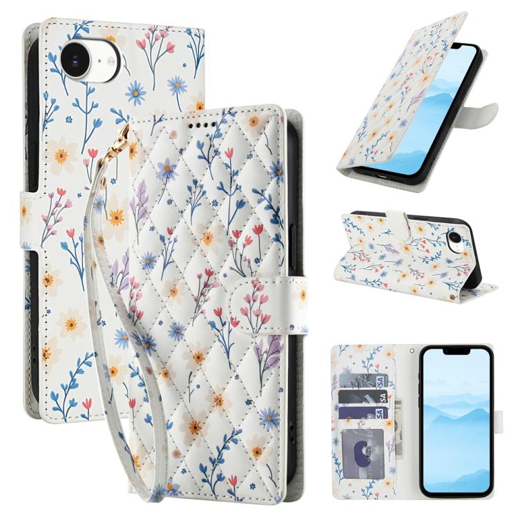 Flower Pattern Buckle Leather Phone Case with Lanyard, For iPhone 16e, For iPhone 16 Pro Max, For iPhone 16 Pro, For iPhone 16 Plus
