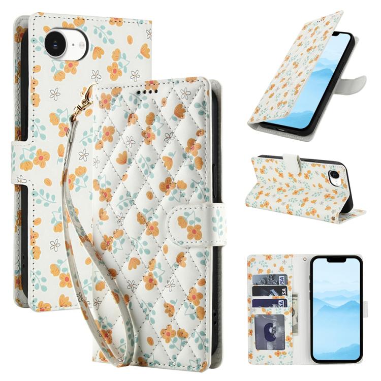 Flower Pattern Buckle Leather Phone Case with Lanyard, For iPhone 16e, For iPhone 16 Pro Max, For iPhone 16 Pro, For iPhone 16 Plus