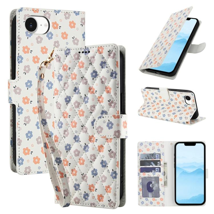 Flower Pattern Buckle Leather Phone Case with Lanyard, For iPhone 16e, For iPhone 16 Pro Max, For iPhone 16 Pro, For iPhone 16 Plus