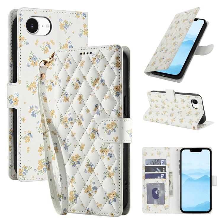 Flower Pattern Buckle Leather Phone Case with Lanyard, For iPhone 16e, For iPhone 16 Pro Max, For iPhone 16 Pro, For iPhone 16 Plus