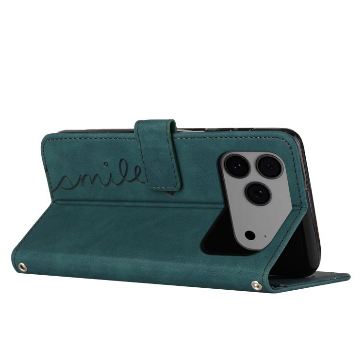 Skin Feel Heart Embossed Leather Phone Case with Long Lanyard, For iPhone 17 Pro Max, For iPhone 17 Pro, For iPhone 17, For iPhone 17 Air