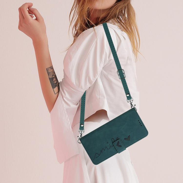 Skin Feel Heart Embossed Leather Phone Case with Long Lanyard, For iPhone 17 Pro Max, For iPhone 17 Pro, For iPhone 17, For iPhone 17 Air