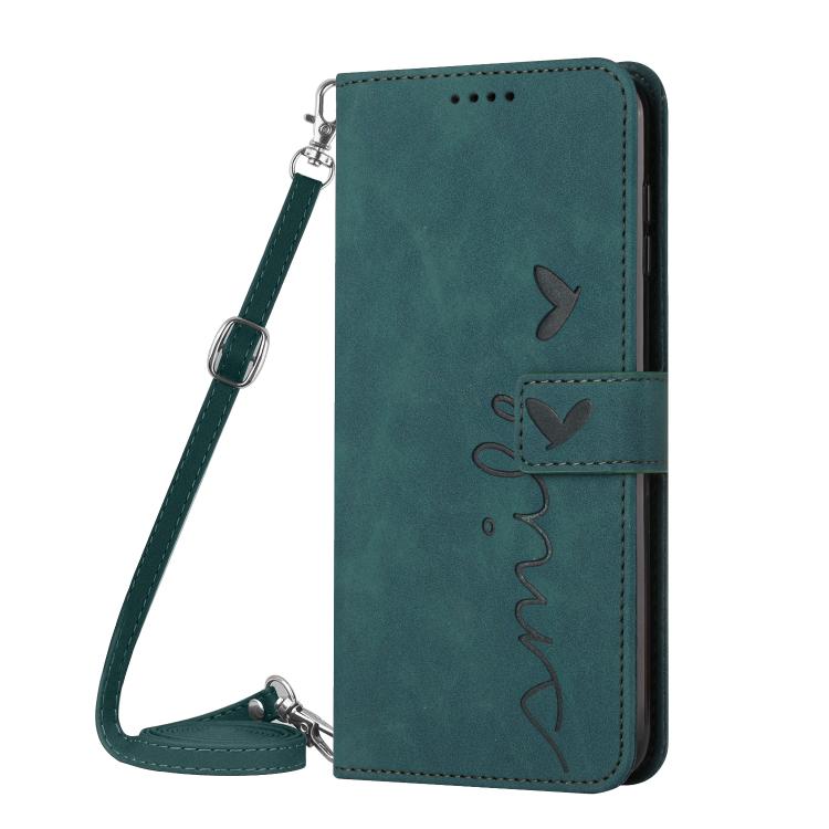 Skin Feel Heart Embossed Leather Phone Case with Long Lanyard, For iPhone 17 Pro Max, For iPhone 17 Pro, For iPhone 17, For iPhone 17 Air
