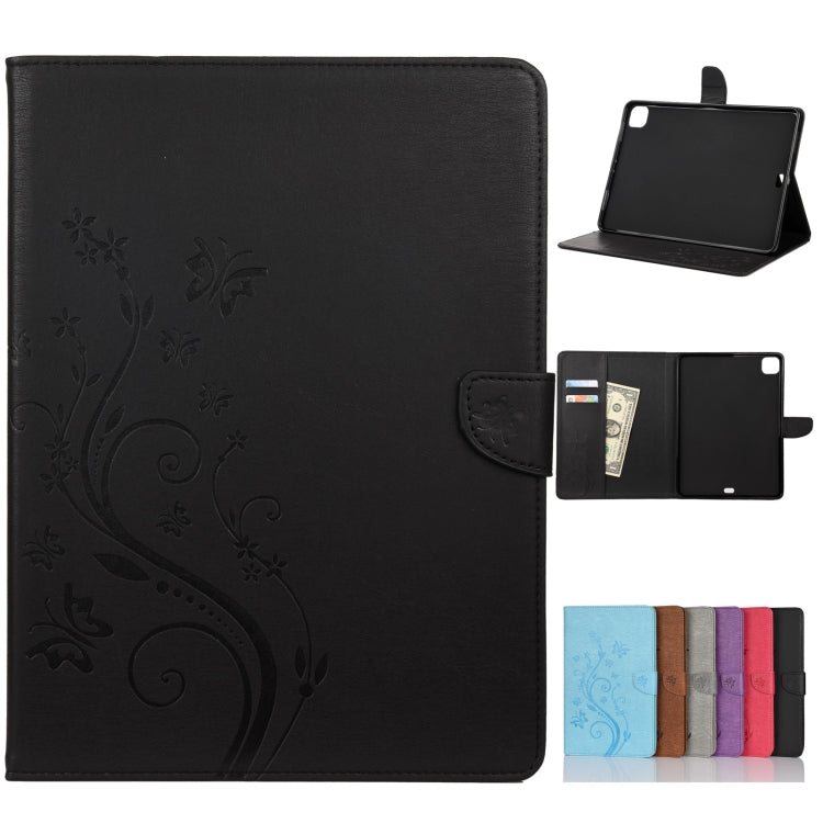 Étui en cuir à rabat horizontal avec motif papillon et fleur en relief, avec support, emplacements pour cartes et portefeuille, pour iPad Pro 11 (2020), Samsung Galaxy Tab S8+ / Tab S8 Plus / Tab S7 FE / Tab S7+