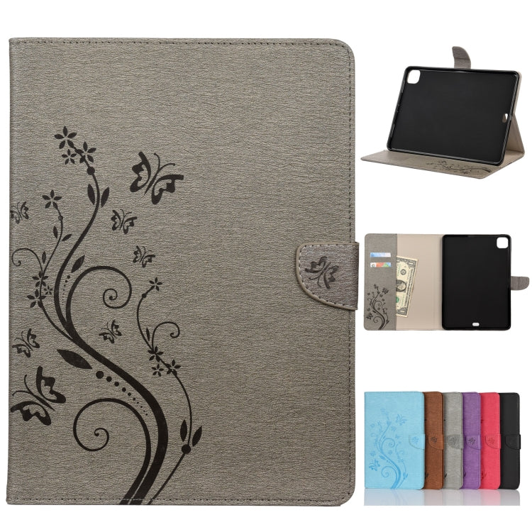 Étui en cuir à rabat horizontal avec motif papillon et fleur en relief, avec support, emplacements pour cartes et portefeuille, pour iPad Pro 11 (2020), Samsung Galaxy Tab S8+ / Tab S8 Plus / Tab S7 FE / Tab S7+