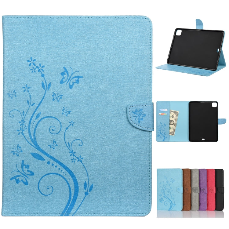 Étui en cuir à rabat horizontal avec motif papillon et fleur en relief, avec support, emplacements pour cartes et portefeuille, pour iPad Pro 11 (2020), Samsung Galaxy Tab S8+ / Tab S8 Plus / Tab S7 FE / Tab S7+
