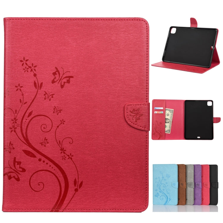 Étui en cuir à rabat horizontal avec motif papillon et fleur en relief, avec support, emplacements pour cartes et portefeuille, pour iPad Pro 11 (2020), Samsung Galaxy Tab S8+ / Tab S8 Plus / Tab S7 FE / Tab S7+