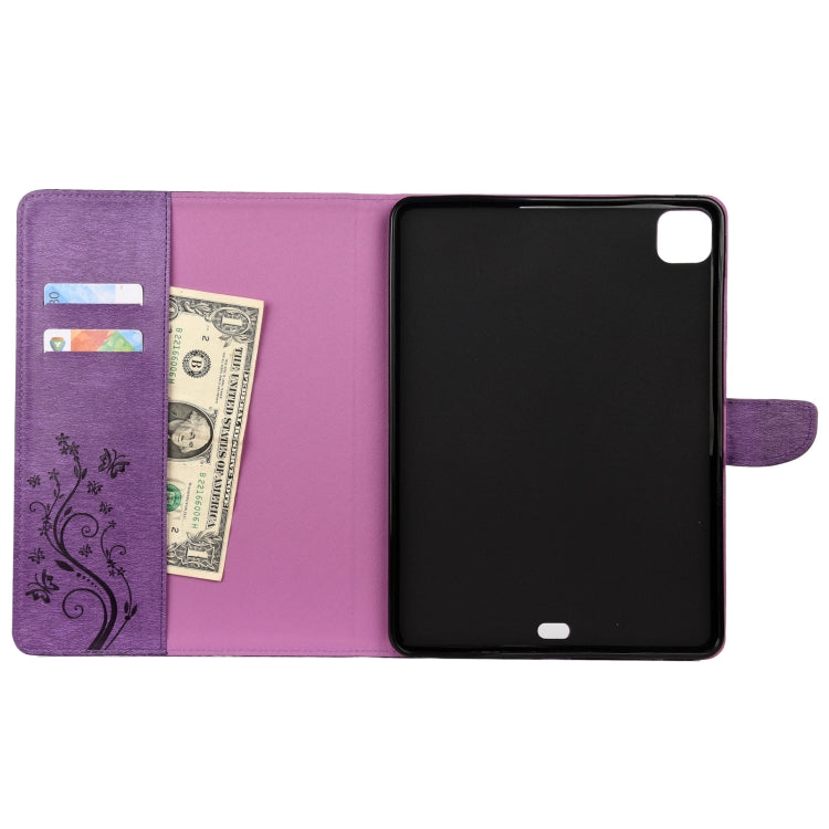 Étui en cuir à rabat horizontal avec motif papillon et fleur en relief, avec support, emplacements pour cartes et portefeuille, pour iPad Pro 11 (2020), Samsung Galaxy Tab S8+ / Tab S8 Plus / Tab S7 FE / Tab S7+