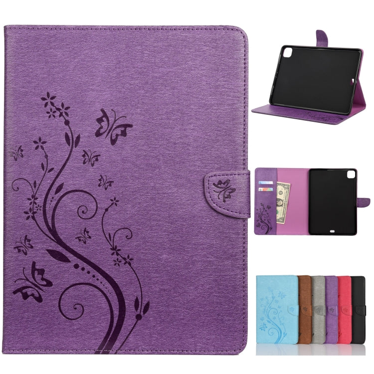 Étui en cuir à rabat horizontal avec motif papillon et fleur en relief, avec support, emplacements pour cartes et portefeuille, pour iPad Pro 11 (2020), Samsung Galaxy Tab S8+ / Tab S8 Plus / Tab S7 FE / Tab S7+