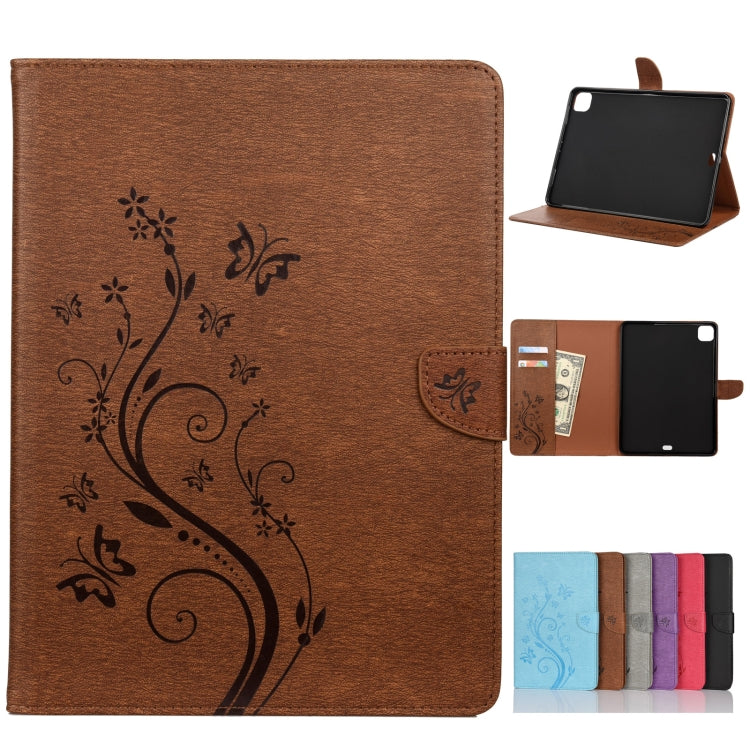 Étui en cuir à rabat horizontal avec motif papillon et fleur en relief, avec support, emplacements pour cartes et portefeuille, pour iPad Pro 11 (2020), Samsung Galaxy Tab S8+ / Tab S8 Plus / Tab S7 FE / Tab S7+