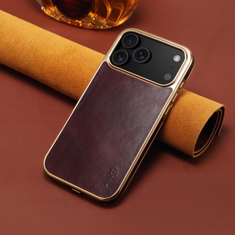 Denior Oil Wax Leather Electroplating Phone Case, For iPhone 17 Pro Max, For iPhone 17 Pro