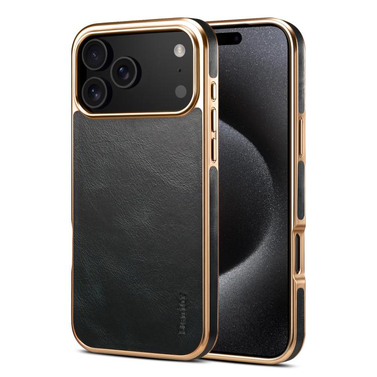 Denior Oil Wax Leather Electroplating Phone Case, For iPhone 17 Pro Max, For iPhone 17 Pro