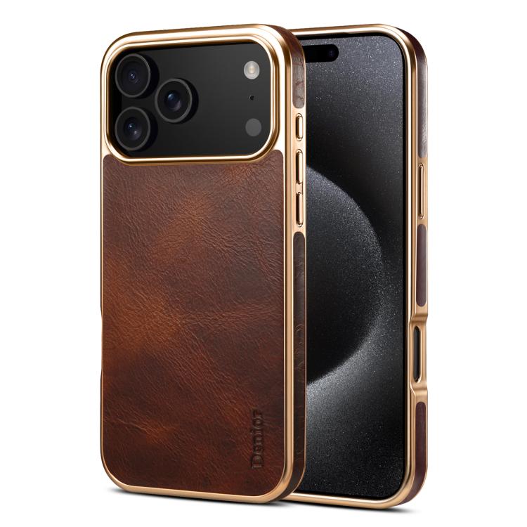 Denior Oil Wax Leather Electroplating Phone Case, For iPhone 17 Pro Max, For iPhone 17 Pro
