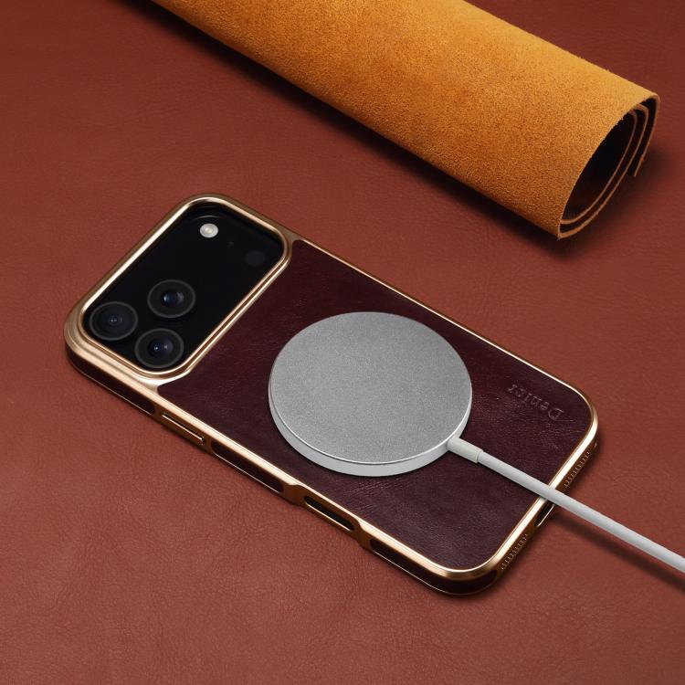 Denior Oil Wax Leather Electroplating Phone Case, For iPhone 17 Pro Max, For iPhone 17 Pro