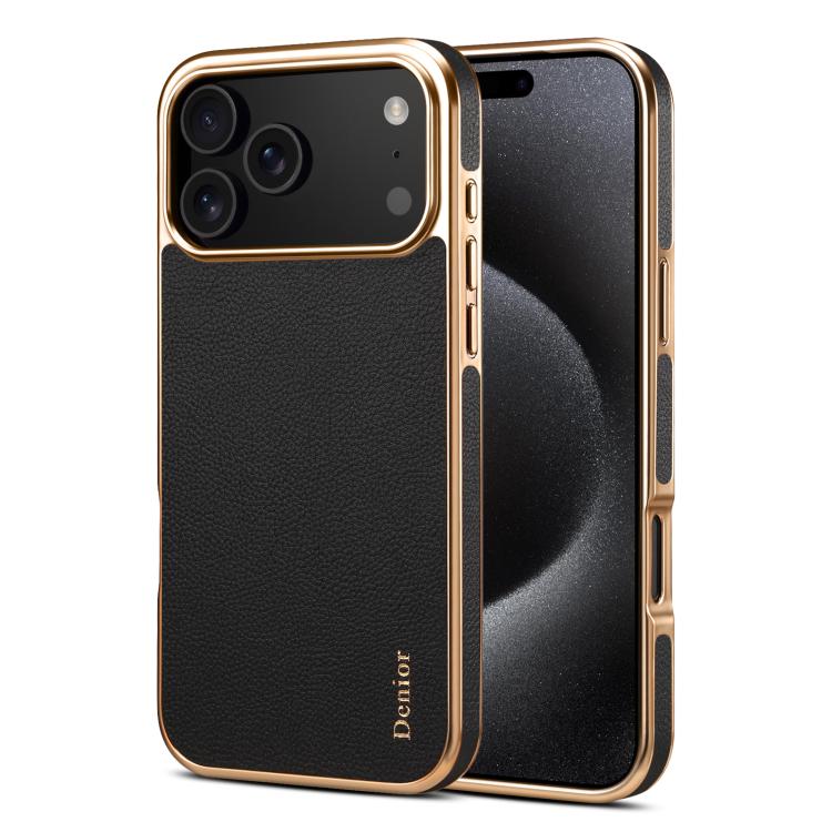 Denior Cowhide Leather Plating Phone Case, For iPhone 17 Pro Max, For iPhone 17 Pro