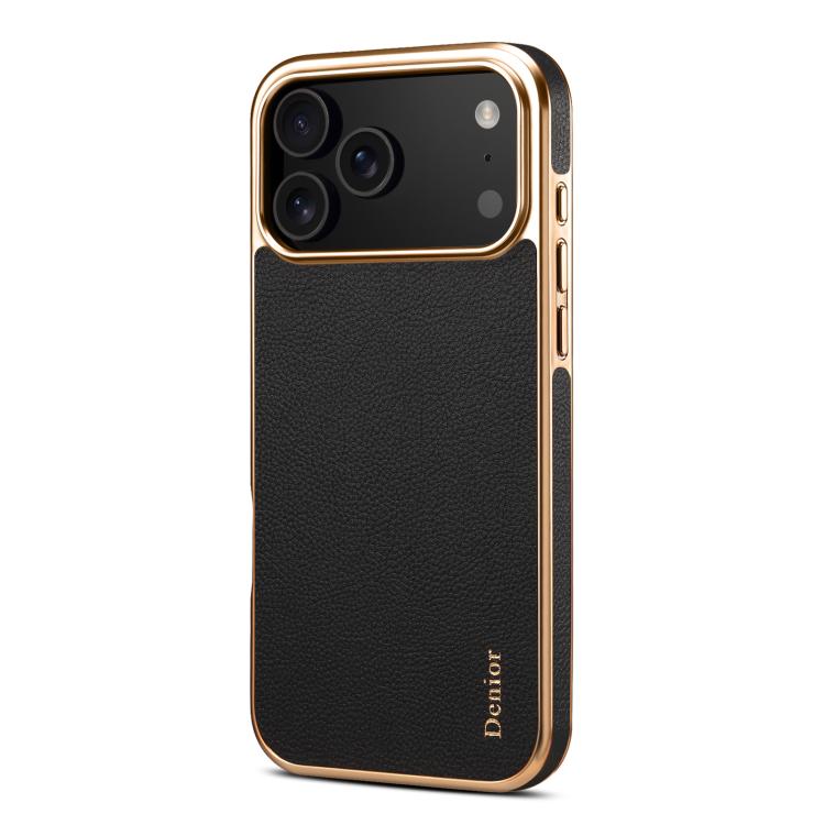 Denior Cowhide Leather Plating Phone Case, For iPhone 17 Pro Max, For iPhone 17 Pro