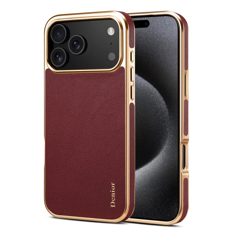 Denior Cowhide Leather Plating Phone Case, For iPhone 17 Pro Max, For iPhone 17 Pro