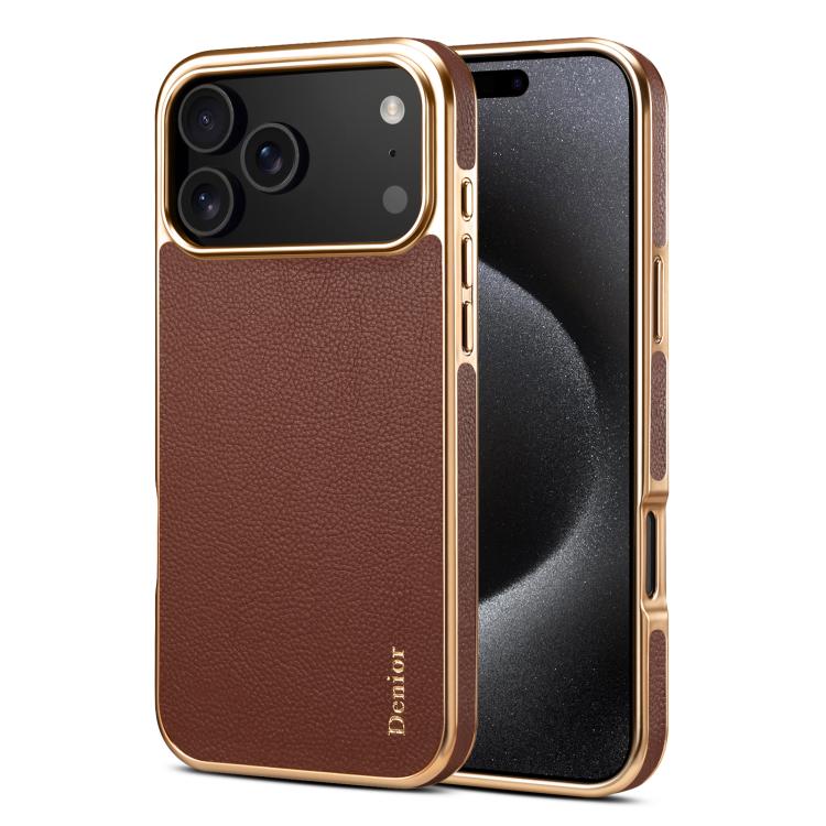 Denior Cowhide Leather Plating Phone Case, For iPhone 17 Pro Max, For iPhone 17 Pro