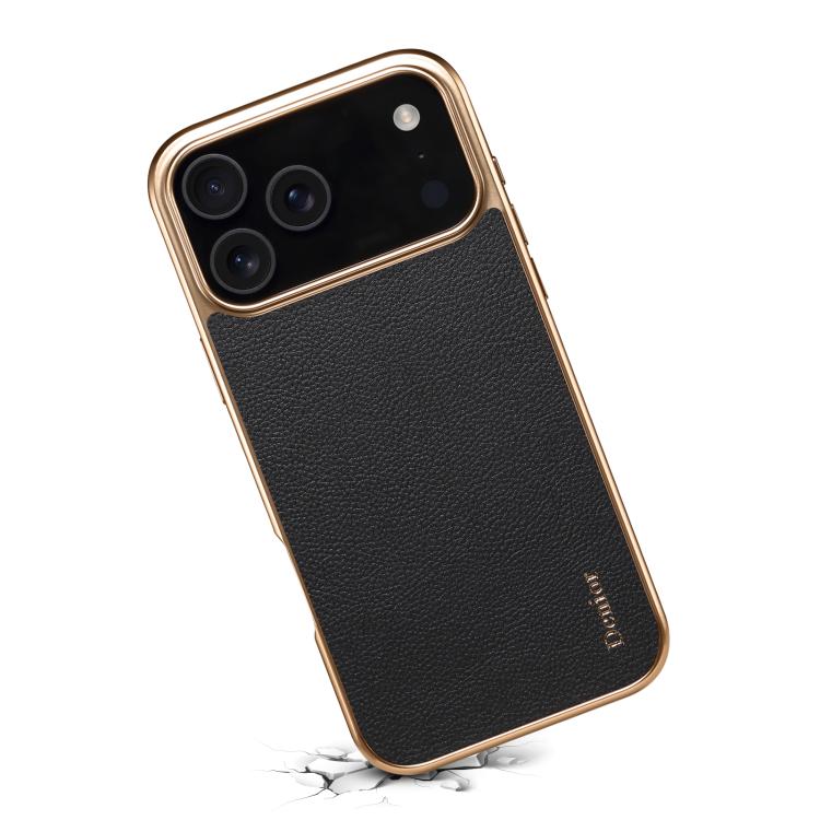 Denior Cowhide Leather Plating Phone Case, For iPhone 17 Pro Max, For iPhone 17 Pro