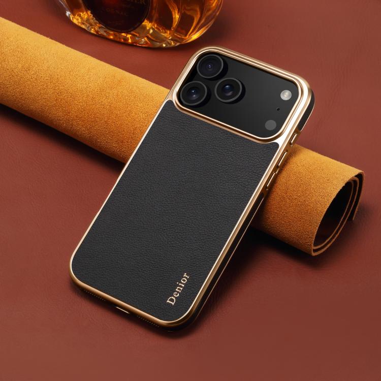 Denior Cowhide Leather Plating Phone Case, For iPhone 17 Pro Max, For iPhone 17 Pro