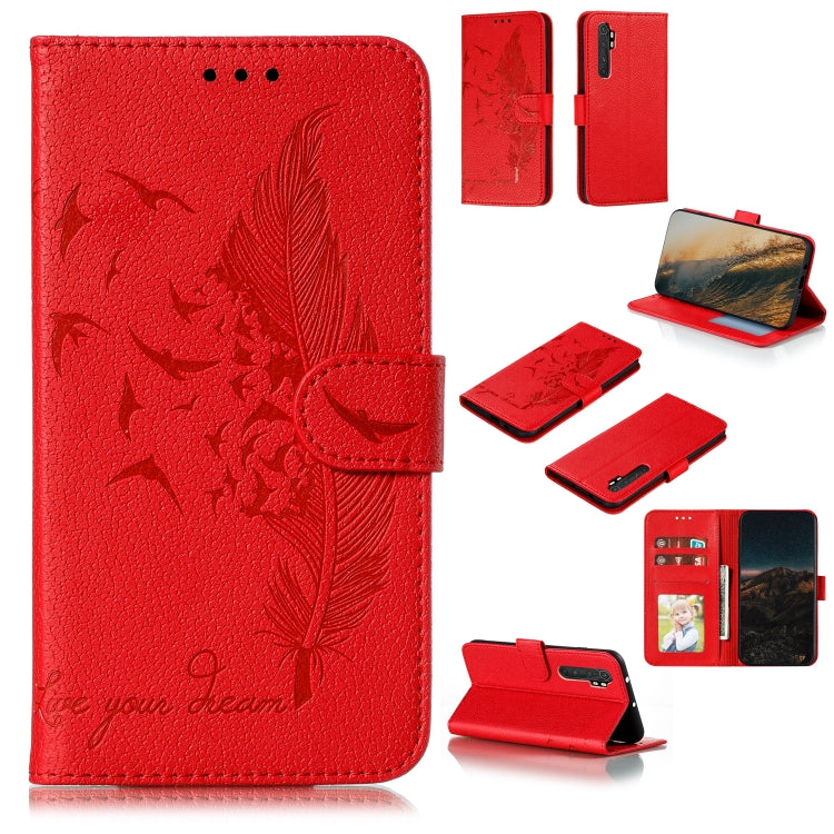 Feather Pattern Litchi Texture Horizontal Flip Leather Case with Wallet & Holder & Card Slots, For Xiaomi Note 10 Lite