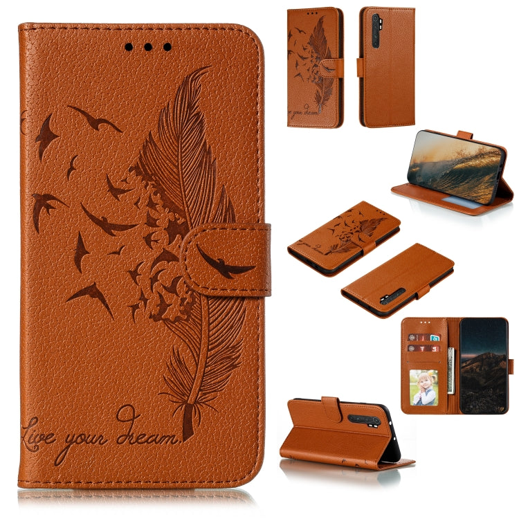 Feather Pattern Litchi Texture Horizontal Flip Leather Case with Wallet & Holder & Card Slots, For Xiaomi Note 10 Lite