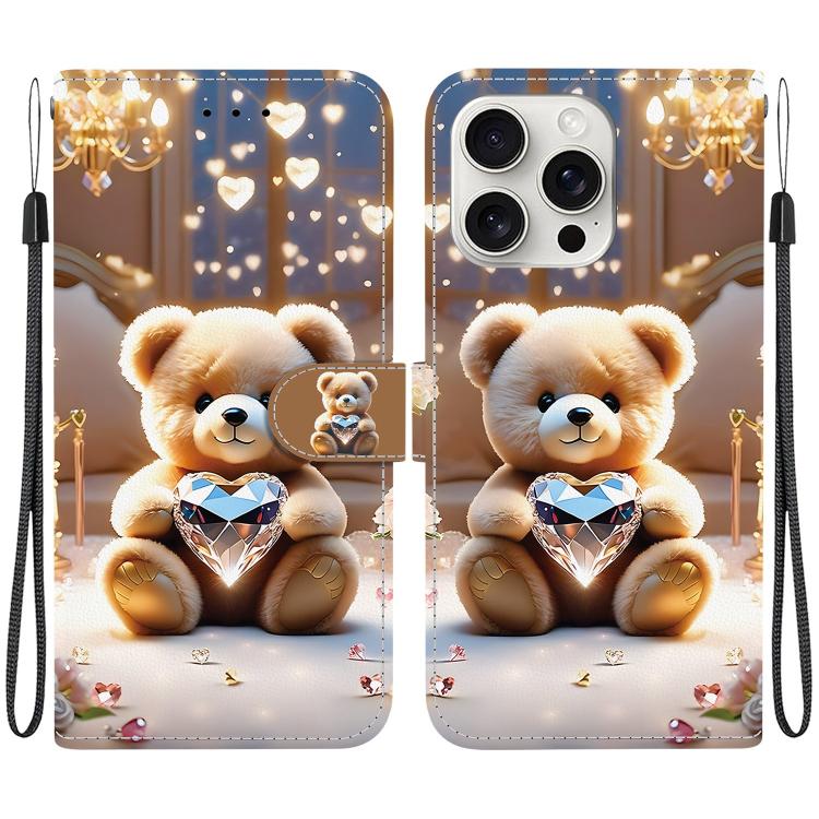 Crystal Texture Colored Drawing Leather Phone Case, For iPhone 16 Pro, For iPhone 16 Plus