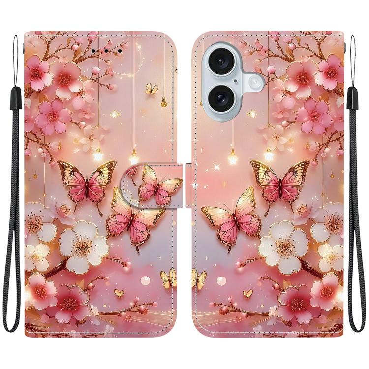 Crystal Texture Colored Drawing Leather Phone Case, For iPhone 16 Pro, For iPhone 16 Plus