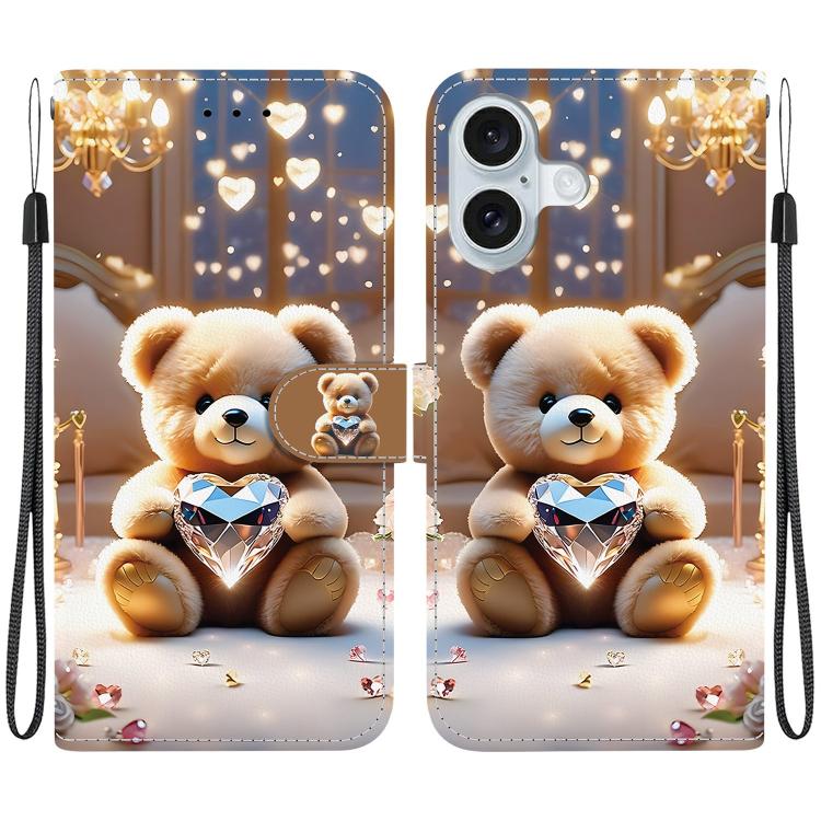 Crystal Texture Colored Drawing Leather Phone Case, For iPhone 16, For iPhone 15 Pro Max