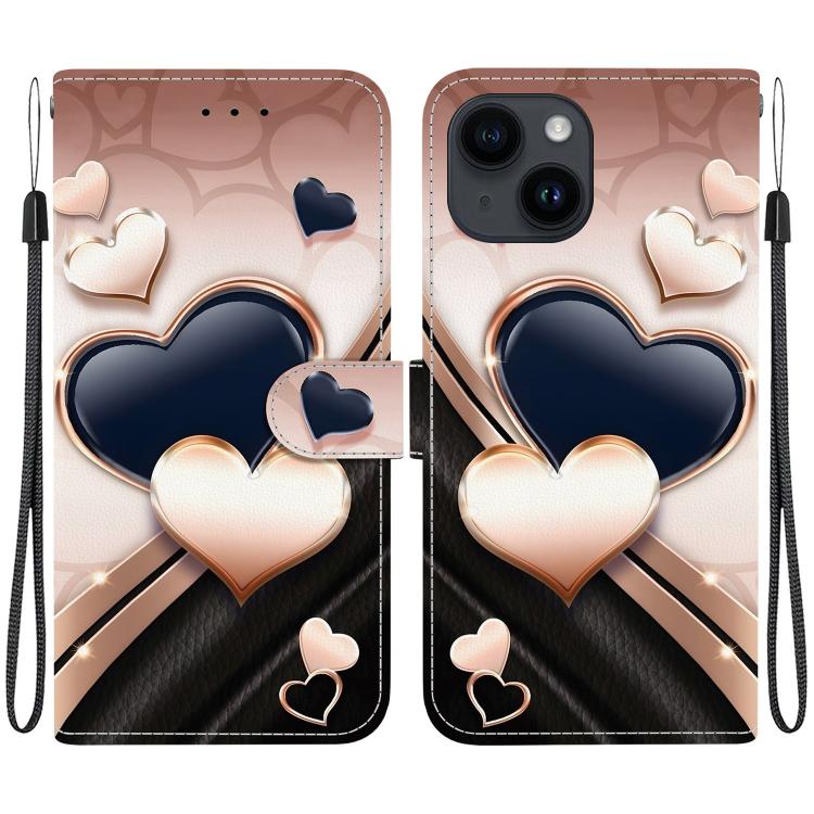 Crystal Texture Colored Drawing Leather Phone Case, For iPhone 15, For iPhone 14 Plus