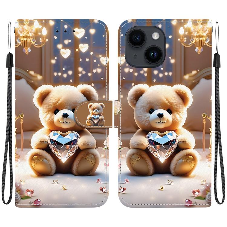 Crystal Texture Colored Drawing Leather Phone Case, For iPhone 15, For iPhone 14 Plus