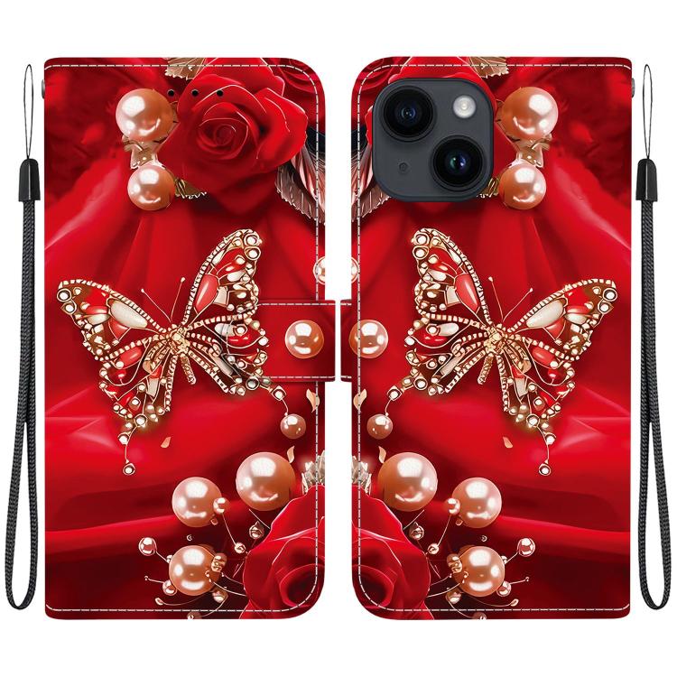 Crystal Texture Colored Drawing Leather Phone Case, For iPhone 15, For iPhone 14 Plus