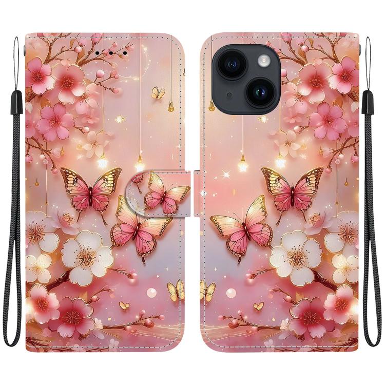 Crystal Texture Colored Drawing Leather Phone Case, For iPhone 15, For iPhone 14 Plus