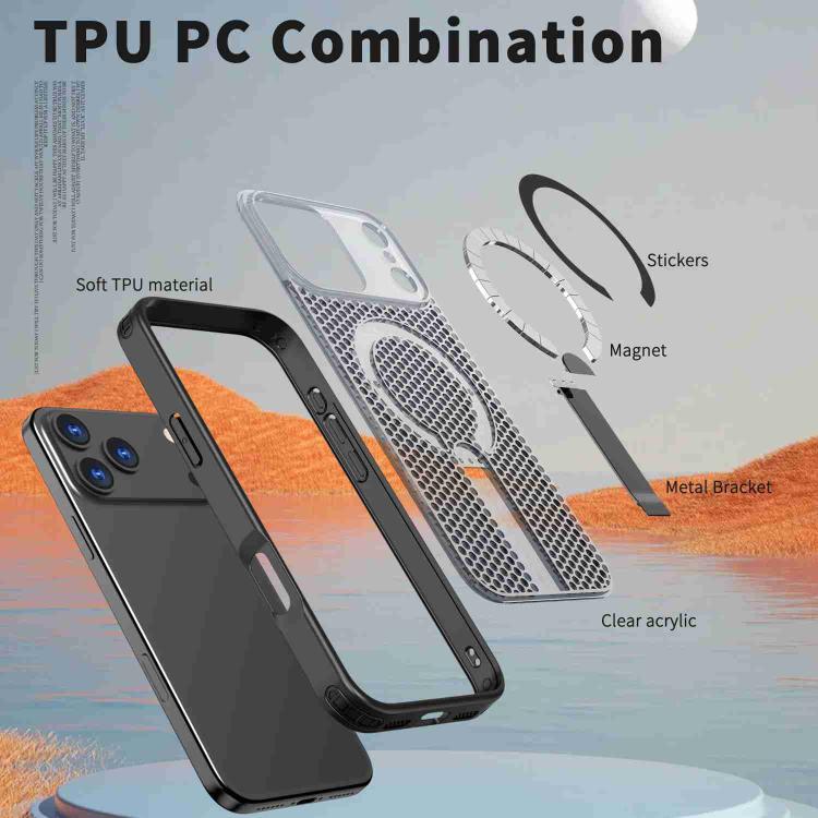 kalebol Honeycomb Cooling MagSafe Holder Phone Case, For iPhone 16e, For iPhone 16 Pro Max, For iPhone 16 Pro, For iPhone 16 Plus