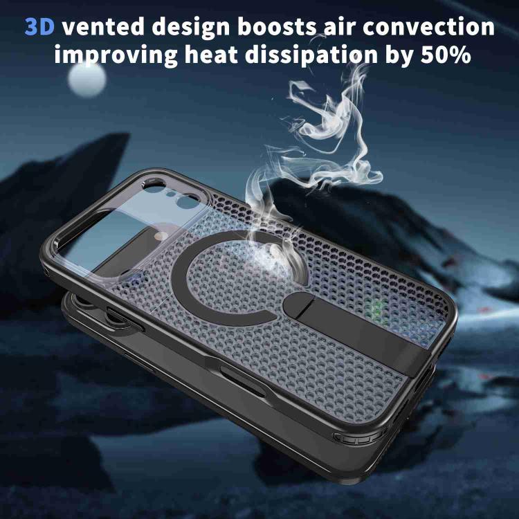 kalebol Honeycomb Cooling MagSafe Holder Phone Case, For iPhone 16e, For iPhone 16 Pro Max, For iPhone 16 Pro, For iPhone 16 Plus