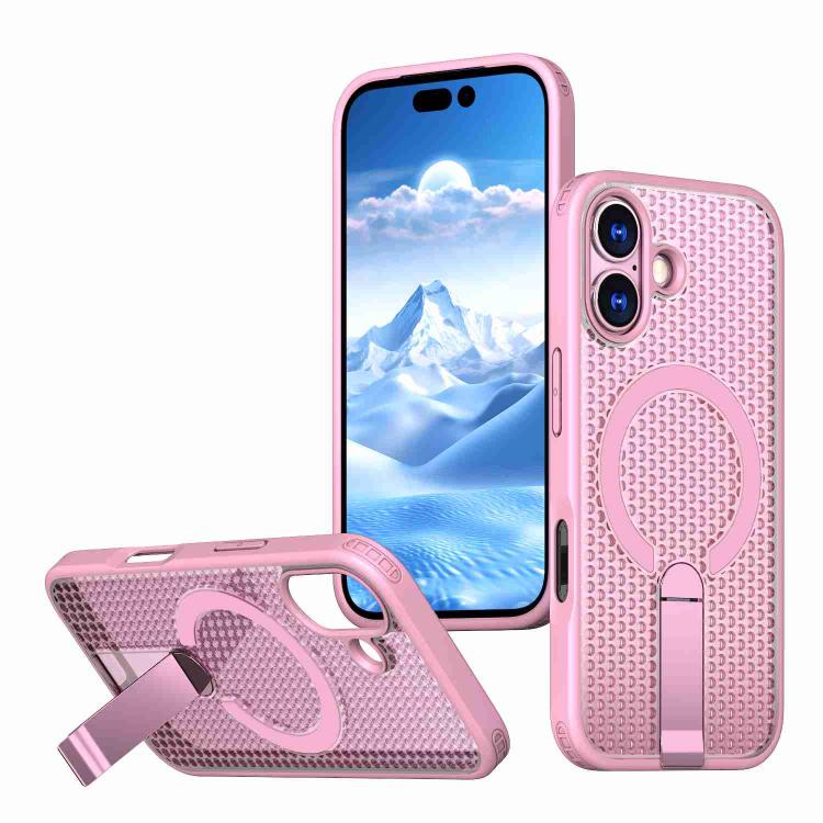 kalebol Honeycomb Cooling MagSafe Holder Phone Case, For iPhone 16e, For iPhone 16 Pro Max, For iPhone 16 Pro, For iPhone 16 Plus