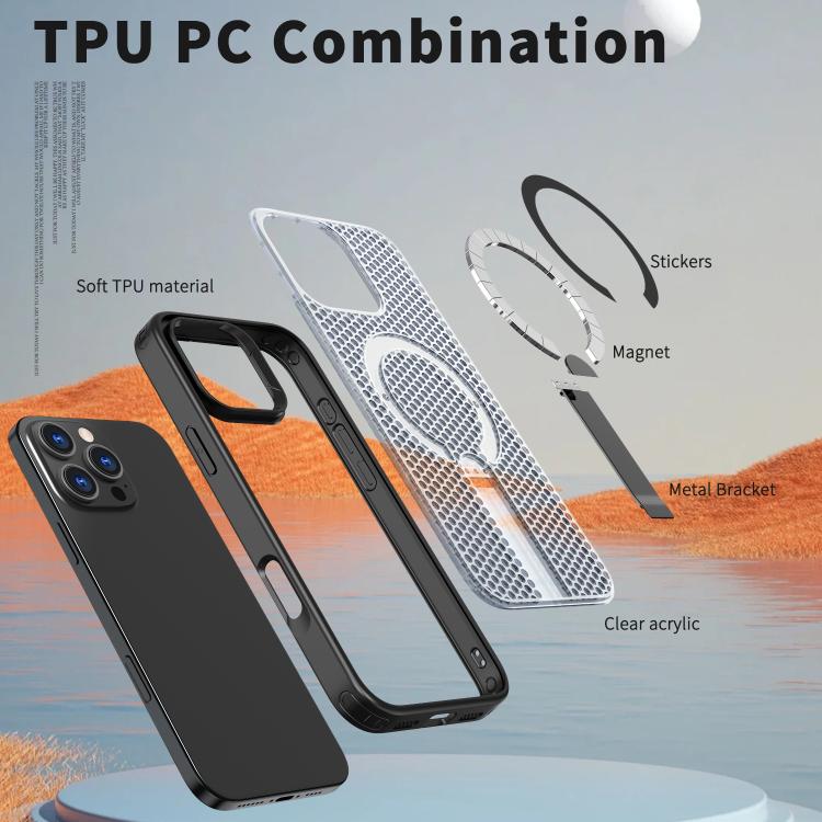 kalebol Honeycomb Cooling MagSafe Holder Phone Case, For iPhone 16, For iPhone 15 Pro Max, For iPhone 15 Pro, For iPhone 15 Plus