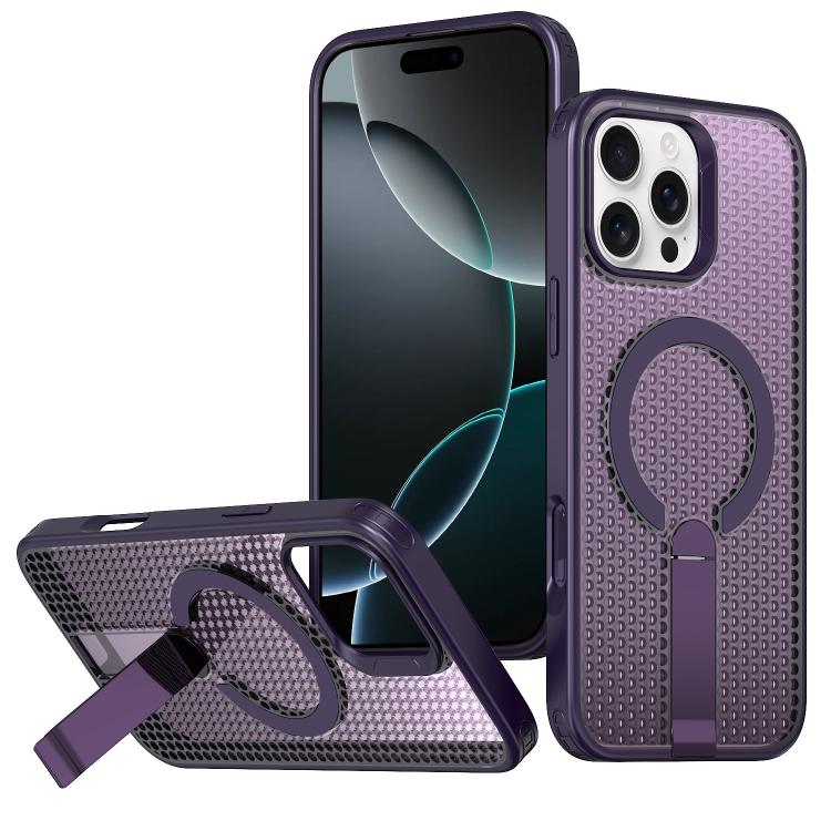 kalebol Honeycomb Cooling MagSafe Holder Phone Case, For iPhone 16e, For iPhone 16 Pro Max, For iPhone 16 Pro, For iPhone 16 Plus
