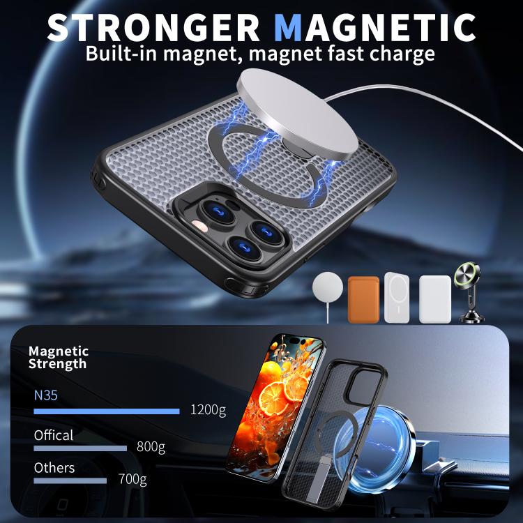 kalebol Honeycomb Cooling MagSafe Holder Phone Case, For iPhone 16, For iPhone 15 Pro Max, For iPhone 15 Pro, For iPhone 15 Plus