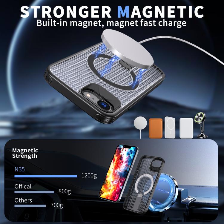 kalebol Honeycomb Cooling MagSafe Holder Phone Case, For iPhone 16e, For iPhone 16 Pro Max, For iPhone 16 Pro, For iPhone 16 Plus