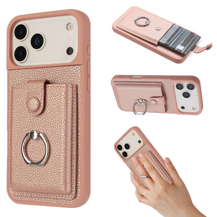 Litchi Texture Drawing Card Bag Ring Holder Phone Case, For iPhone 17 Pro Max, For iPhone 17 Pro, For iPhone 17, For iPhone 17 Air