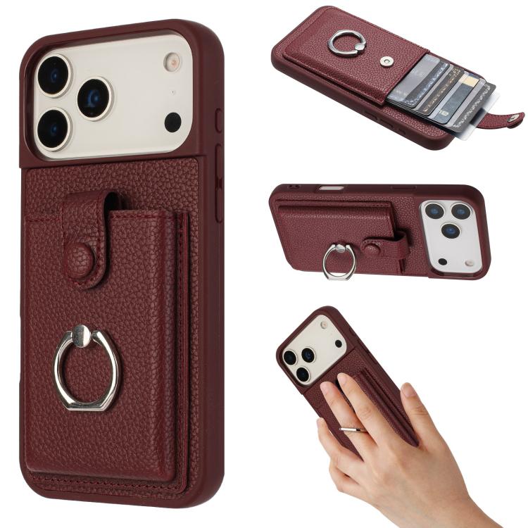 Litchi Texture Drawing Card Bag Ring Holder Phone Case, For iPhone 17 Pro Max, For iPhone 17 Pro, For iPhone 17, For iPhone 17 Air